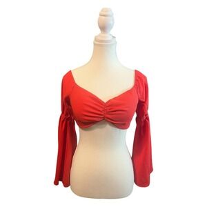Red Lantern Sleeve Crop Top Ruched Stretch Going Out Party Windsor S